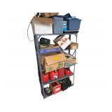 Shelf and All Contents Including Gas Jugs, Batteries, Battery Charger, Extension Cords, and Assortment of Nails
