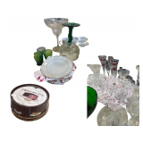 Lot of Assorted Glassware, Wine Glasses, Champagne Glasses, Shot Glasses, Plates, etc.