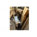 All contents of Shelves Including Black Pipe, Screen Doors, Brass Frame Kit and Hood, and Gold Trim Kits