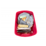 Bin full of Paint Rollers and other Painting Supplies