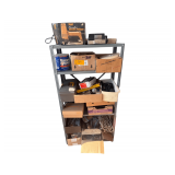Metal Shelf and Contents - Hardware, Rope, Nail Gun, etc