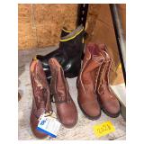 3 Pairs of Work Boots - Sz 9 - Sz 7.5/8 High Leather Boot - Approx. Sz 10 Rubber Steel Toe