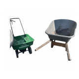 Plastic Wheel Barrow and a Lawn Seeder