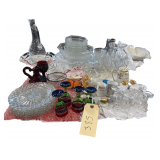 Lot of Assorted Glassware: Plates, Cups, Salt Shaker, Shot Glasses, Cups, Pitchers, etc.