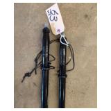 2 Black Rigid Straight Batons w Attached Wrist Lanyards