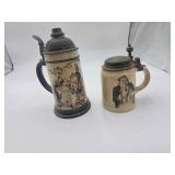 Mettlach Bazillus German Beer Stein 7”H. Back on Mettlach The Seven Swabians German Beer Mug 9”H.