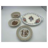 Pre WWI Propaganda Ceramic Plate and 3 British Small Bowles Stamped 1917