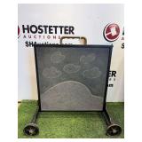 Bespoke Double Sided Carved Slate Art - Pasture & Mountain Motif - Fitted Into Bracket on Casters - 26" x 26" - Very Heavy