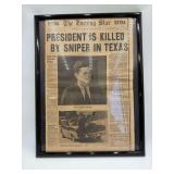 The Evening Star News Paper - November 22nd 1963 - JFK Assassination - Framed