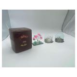 Three Tier Jubako Lacquer Box 5.5" 5.5" x 6" and 3 Small Collectables
