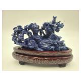 Carved Lapis Lazuli Figurine w/ Silver Tone Wire Inlaid Stand