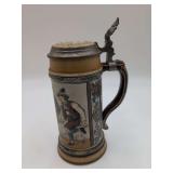 Authentic Mettlach beer stein (Villeroy & Boch) # 1655 Titled "Schuhplattler" with Gesetzlich Geschutzt (copyright stamp)