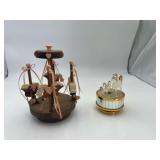 Mirror and Brass 5.5" Music Box with a Wooden Carosel