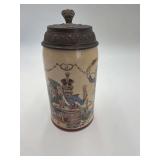 Mettlach Heinrich Shillit 1909 Cavalier Drinkers Stein 8”H.