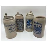 (4) German 1L Stoneware Steins - 1914 Bavarian 12th Inf. Regt. Centennial - Lowenbraukeller - Les Paul Provenance