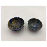 2 Small Carved Lapis Lazuli Trinket Bowls - 2" Round