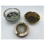 2 Vintage Mid-Century "Echt Edelweiss" Glass Souvenir Ashtray Commonly made in Switzerland or Austria during the 1950s–1970s, Vintage Solid Bronze/Brass Ashtray Produced Around the Mid-20th Century,