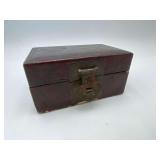 Antique Leather Bound Chinese Box 5" x 3" x 2.5"