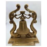 Vintage Solid Brass Maritime Bell - Dual Curved Sea Serpents - 16in x 9in x 17in