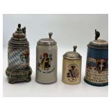 Antique German Student Lidded Beer Stein (Studentenkrug), featuring a Hand-painted Coat of Arms w Pewter Lid, (Mettlach), Stamp on the bottom reads "handgemalt", which is the German word for "Hand-pai