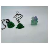 2 Nephrite Necklaces 2 1/4" and 1.5" with a Jade like Figure