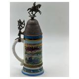 German Military Regimental Beer Stein (Reservistenkrug) featuring a pewter lid with a Mounted Horseman, Artillery Scenes from the 5th Field Artillery Regiment