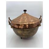 Antique Copper Lidded Serving Bowl - 15in x 13in Tall