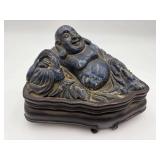 Carved Sodalite Budai (Laughing Buddha) Figurine on Stand - 10" x 7" x 7"