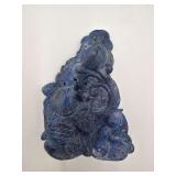 Carved Lapis Lazuli Double Sided Figurine - Carp & Lotus Motif - Mandarin Ducks - "Abundance Year After Year" Rebus - 5" Tall