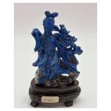 Carved Lapis Lazuli Figurine w/ Silver Tone Wire Inlaid Stand
