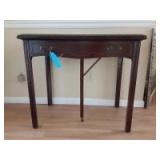 Wooden table with foldable top and adjustable leg drawer does not open 36 inch width 2 ft height Wooden table with foldable top and adjustable leg drawer does not open 36 inch width 2 ft height