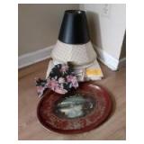 3 lamp shades with rose designed wall ornament with a plate accompanied by 2 packs of 2 twin fitted sheets and pokadot kitchen rag