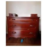 35x45 wooden 3 drawer dresser made of solid cherry with an additional 2 built in jewelry cases on each side