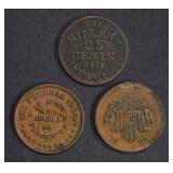3 CIVIL WAR TOKENS; BROADWAY N.Y., 3 CIVIL WAR TOKENS; BROADWAY N.Y.,
