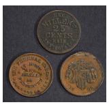 3 CIVIL WAR TOKENS; BROADWAY N.Y.,