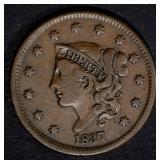 1837 LARGE CENT, VG/F 1837 LARGE CENT, VG/F