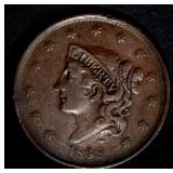 1838 LARGE CENT, VF 1838 LARGE CENT, VF