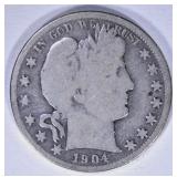 1904-S BARBER HALF DOLLAR, G/VG 1904-S BARBER HALF DOLLAR, G/VG