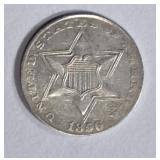 1856 3 CENT SILVER AU