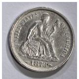 1873 ARROWS SEATED LIBERTY DIME AU