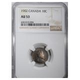 1902 SILVER 10 CENTS CANADA NGC AU 53