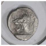 5th CENTURY BC SILVER OBOL MYSIA GREEK LION HEAD