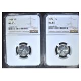 2 - 1943 STEEL CENTS NGC MS65 & MS66 2 - 1943 STEEL CENTS NGC MS65 & MS66