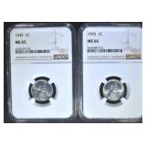 2 - 1943 STEEL CENTS NGC MS65 & MS66