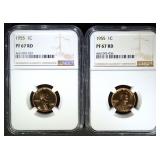 2 - 1955 LINCOLN CENTS NGC PF67 RD 2 - 1955 LINCOLN CENTS NGC PF67 RD