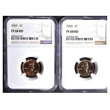 (2) 1963 LINCOLN CENTS, BOTH NGC PF-68 RD (2) 1963 LINCOLN CENTS, BOTH NGC PF-68 RD