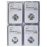 1936, 39, 40 & 41 MERCURY DIMES, NGC MS-66 1936, 39, 40 & 41 MERCURY DIMES, NGC MS-66
