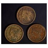 1852, 53 & 56 LARGE CENTS ALL VG