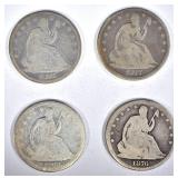 4 - SEATED HALVES: 1868-S, 1876, 1876-S 4 - SEATED HALVES: 1868-S, 1876, 1876-S