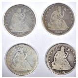 4 - SEATED HALVES: 1868-S, 1876, 1876-S